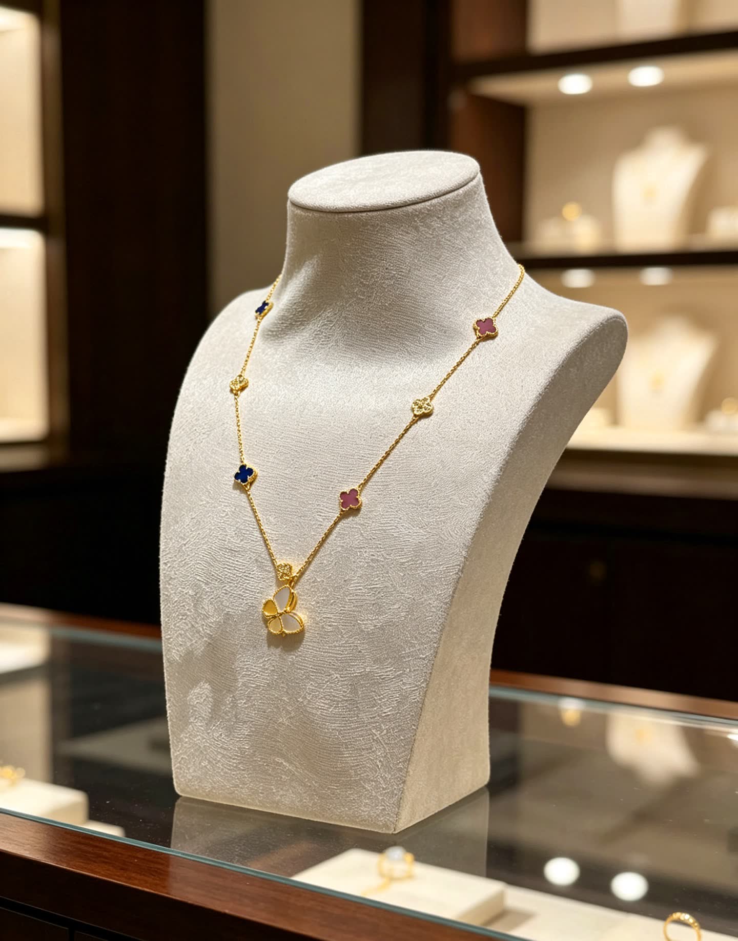 Van Cleef & Arpels Vintage Alhambra Gold Necklace with Butterfly Pendant